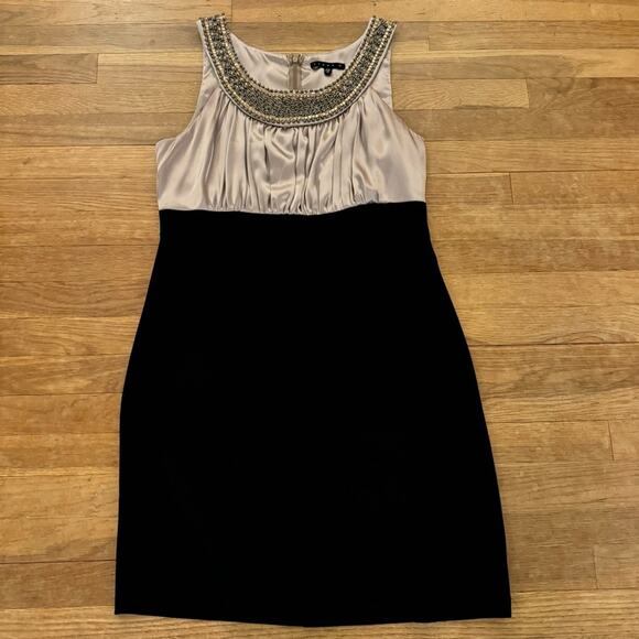 Tiana B beaded scoop neck sleeveless black gold midi sheath dress size 12
 b10 - Picture 1 of 5